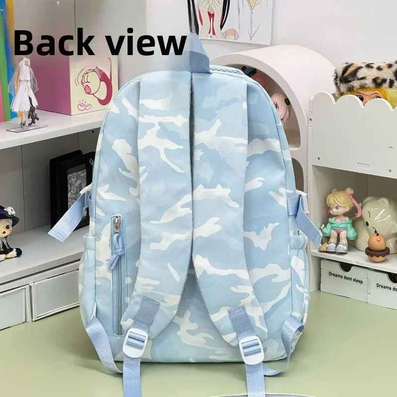sac à dos camouflage bleu imprimé pour collégienne, style cool, sac d'école pour étudiante, sacoche pour ordinateur portable, sac à dos de voyage décontracté