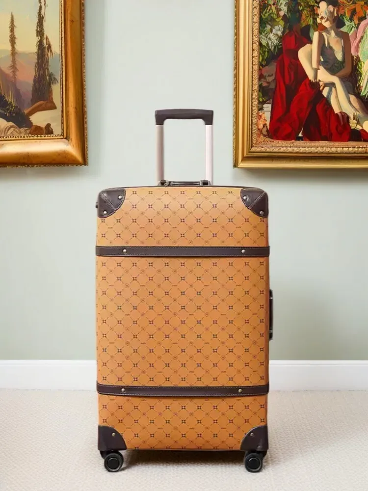 ensemble de bagages roulants vintage en cuir pu, 2 pièces, pour femmes et hommes, valise trolley de 24 "/28" avec sac d'embarquement de 20 pouces