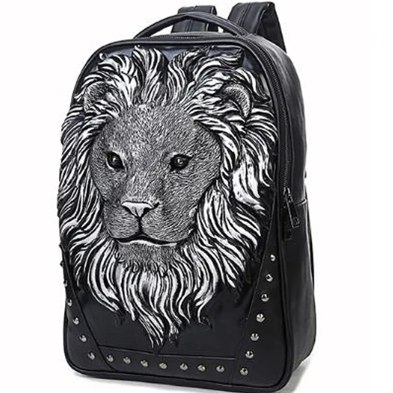 sac à dos tendance pour femmes et hommes, sac à dos avec impression 3d lion rivet, sacs d'école pour adolescentes, sac de voyage