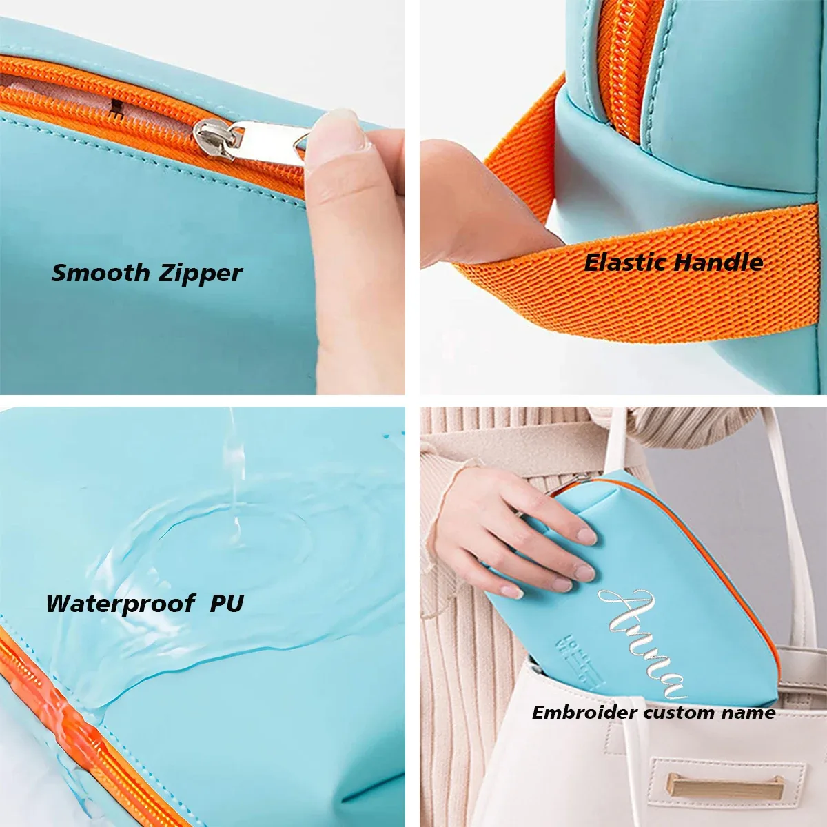 trousse de maquillage de voyage personnalisée, sac à cosmétiques portable brodé, pochette de rangement étanche, trousse de maquillage sur mesure pour femmes
