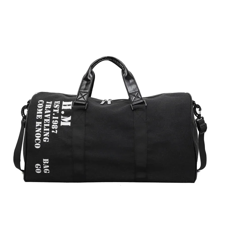 sac de voyage en toile imprimé de lettres de grande capacité, sac à bandoulière unisexe à main, sac de bagage de fitness de banlieue