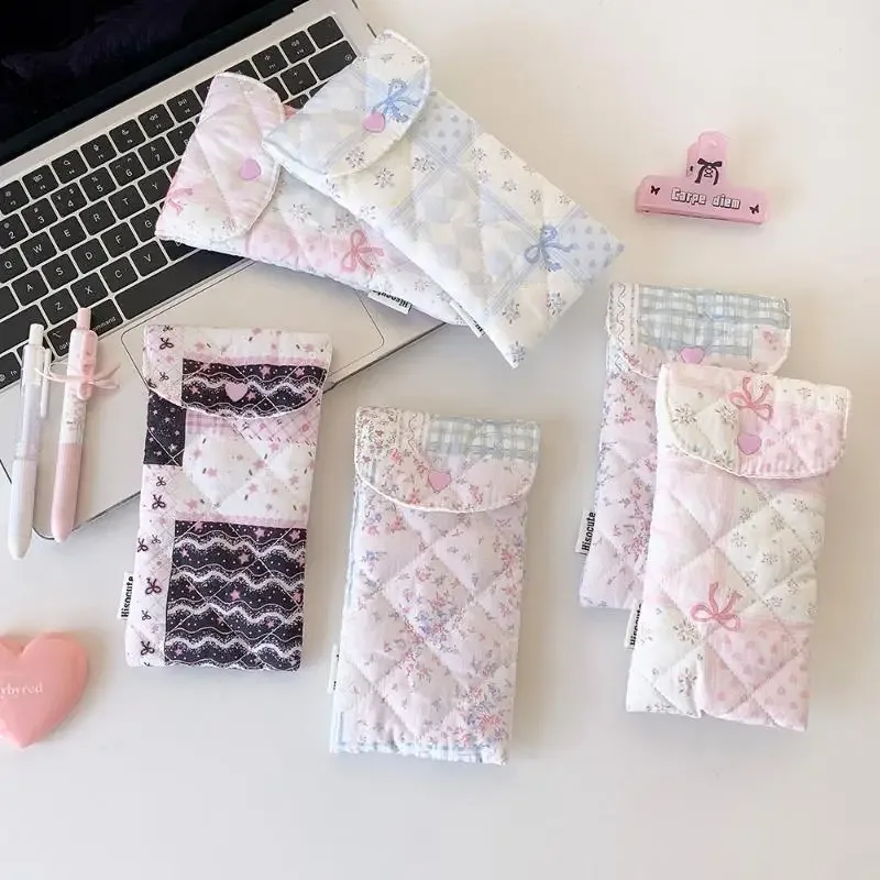 1 pièce Trousse à stylos à motif floral et nœud, sac de rangement portable pour lunettes, trousse de maquillage de voyage grande capacité, pour étudiants et jeunes filles, cadeau