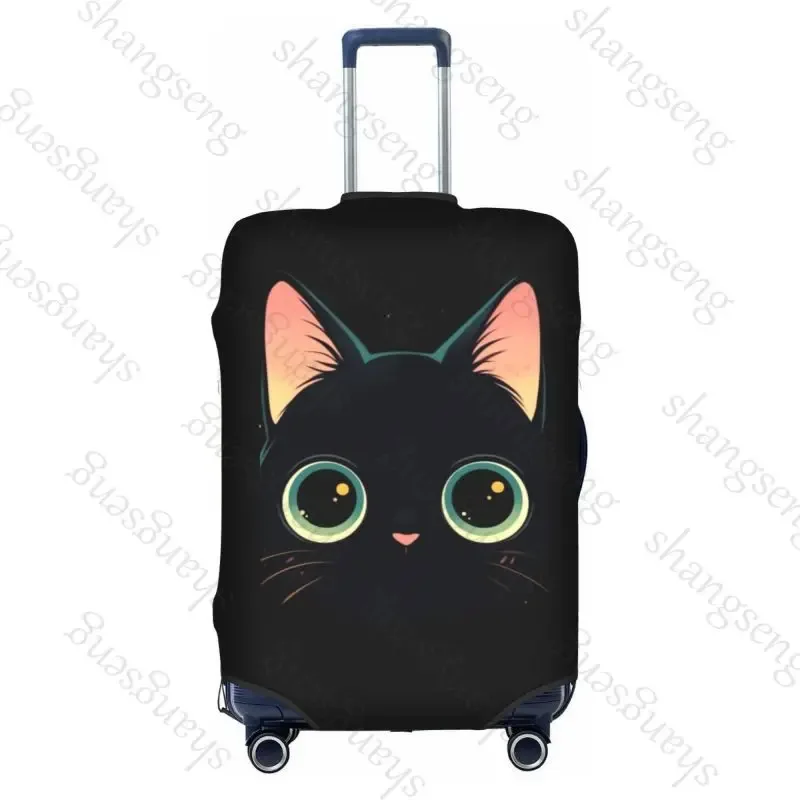 housse de protection élastique épaisse pour bagages, chat noir de dessin animé mignon, combinaison à fermeture éclair pour sac de 18 à 32 pouces, housse de chariot pour valise de voyage