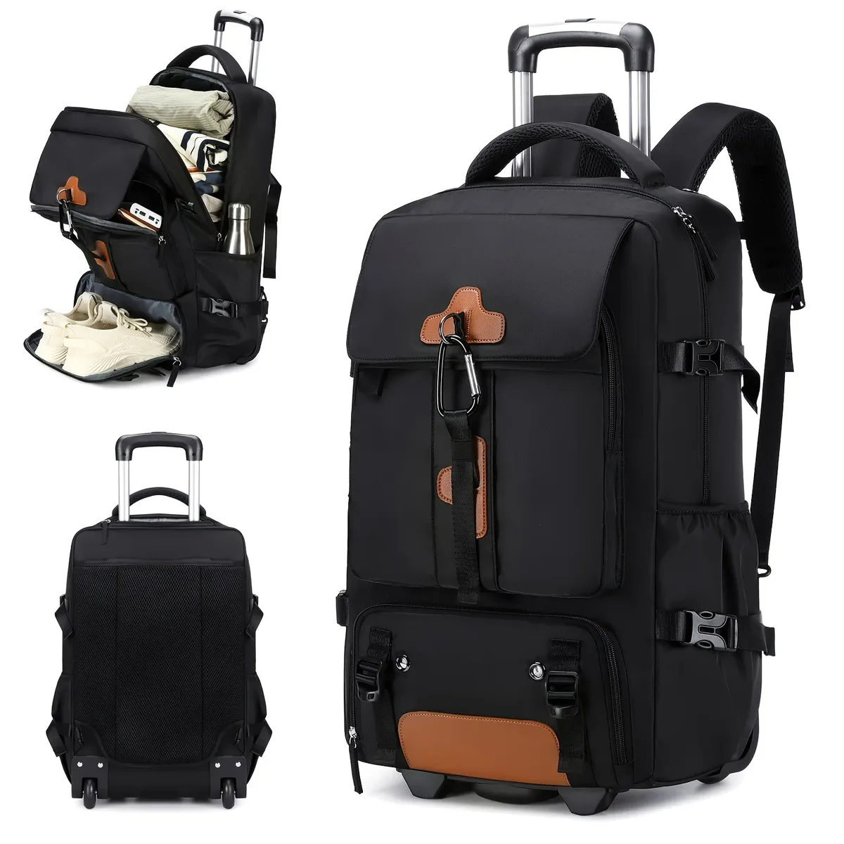sac à dos à roulettes grande capacité, sac à dos de voyage avec roulettes, bagage à main pour hommes, sac à dos de voyage extérieur à roulettes