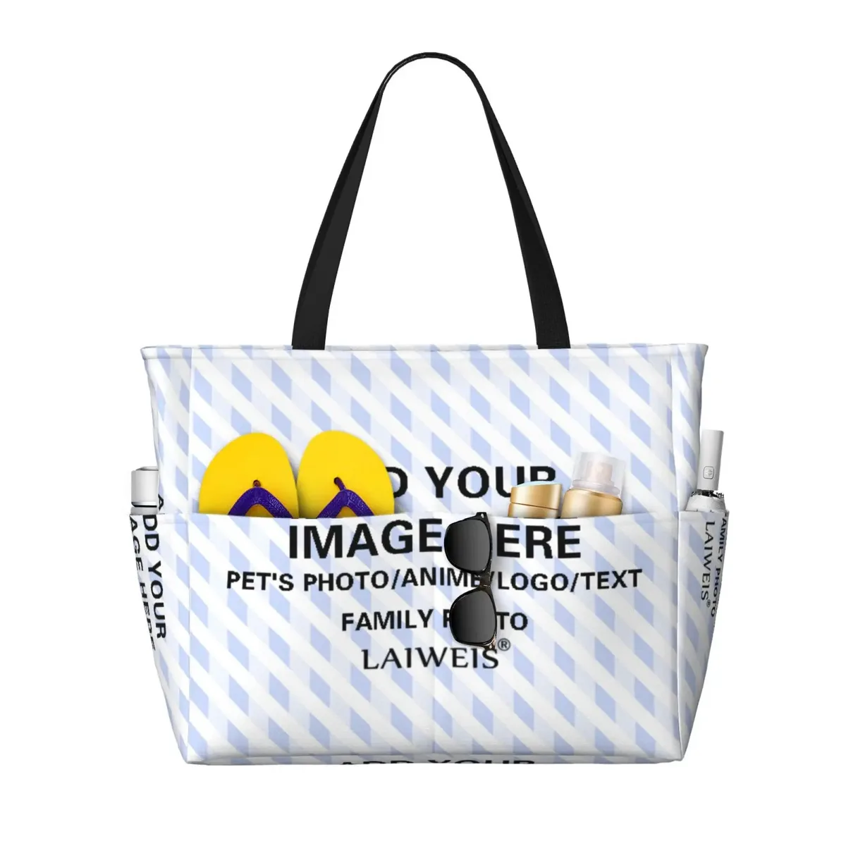 sac fourre-tout de plage personnalisé avec votre image, sac de voyage avec nom, motif multi-style, conception personnalisée, cadeaux initiés, chimshopping