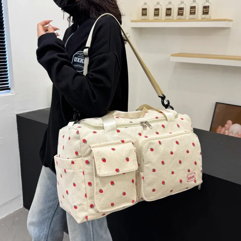 sac fourre-tout de voyage en velours côtelé, sac de voyage de grande capacité avec compartiment à chaussures, sacs de sport et de fitness pour femmes