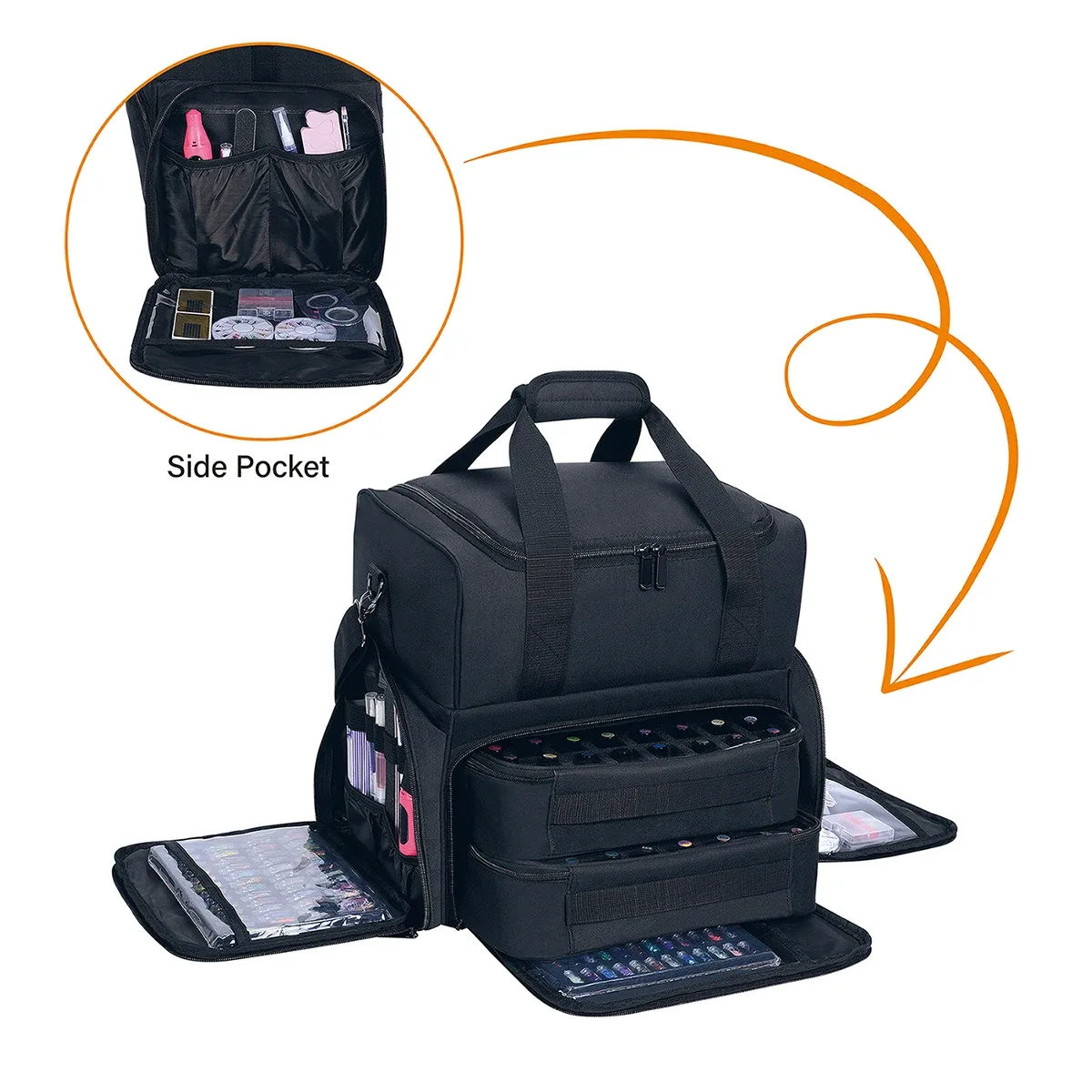 étui de rangement de vernis à ongles de grande capacité, 80 bouteilles, rangement de voyage portable avec 2 sacs amovibles et essentiel pour femmes