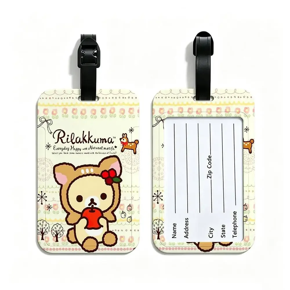 étiquette de bagage de voyage rilakkuma mignonne en dessin animé, étui en pvc pour carte d'information, marqueur de nom anti-perte pour sac à dos.