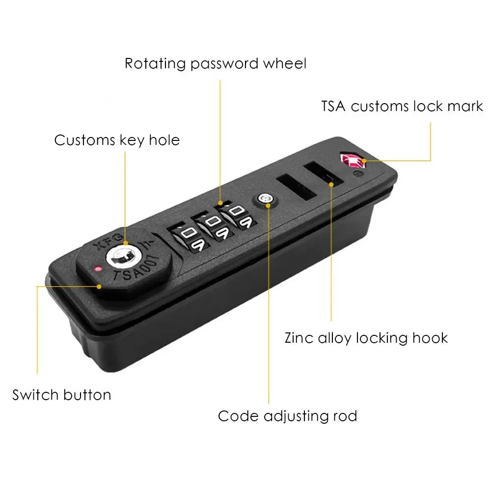serrure à combinaison polyvalente à 3 chiffres pour valise à bagages de voyage tsa007, verrouillage par mot de passe douanier, cadenas à code antivol