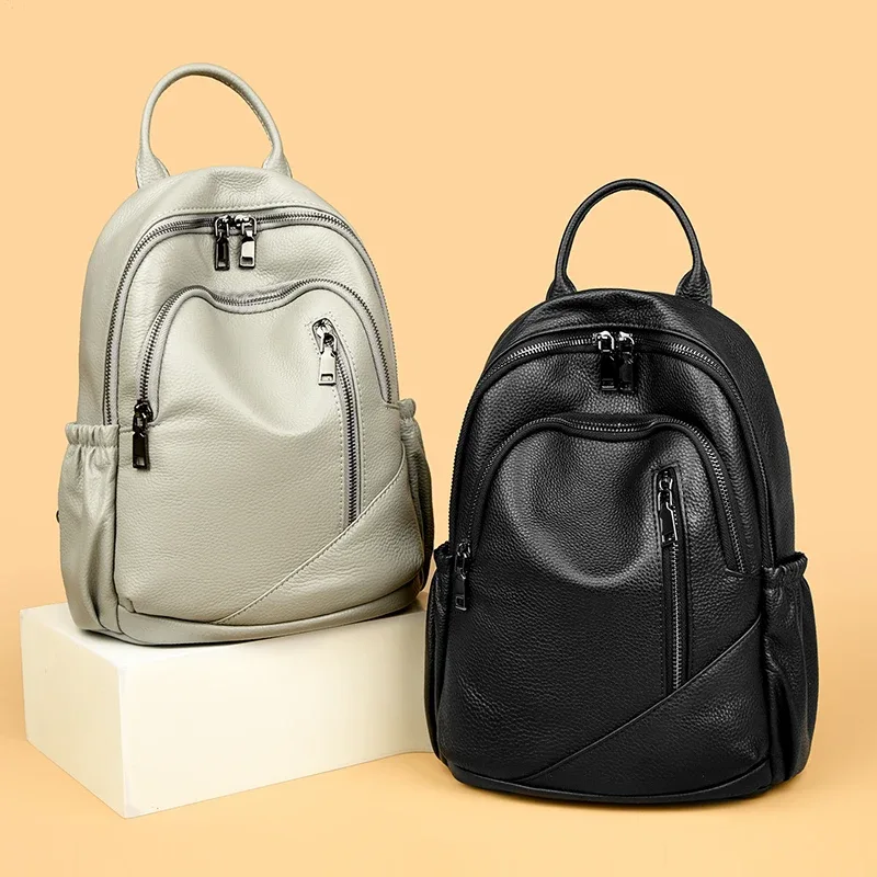 sac à dos en cuir de vache véritable, grande capacité, à la mode, pour femmes, sac à dos de haute qualité en cuir véritable, sac à bandoulière, sacoche
