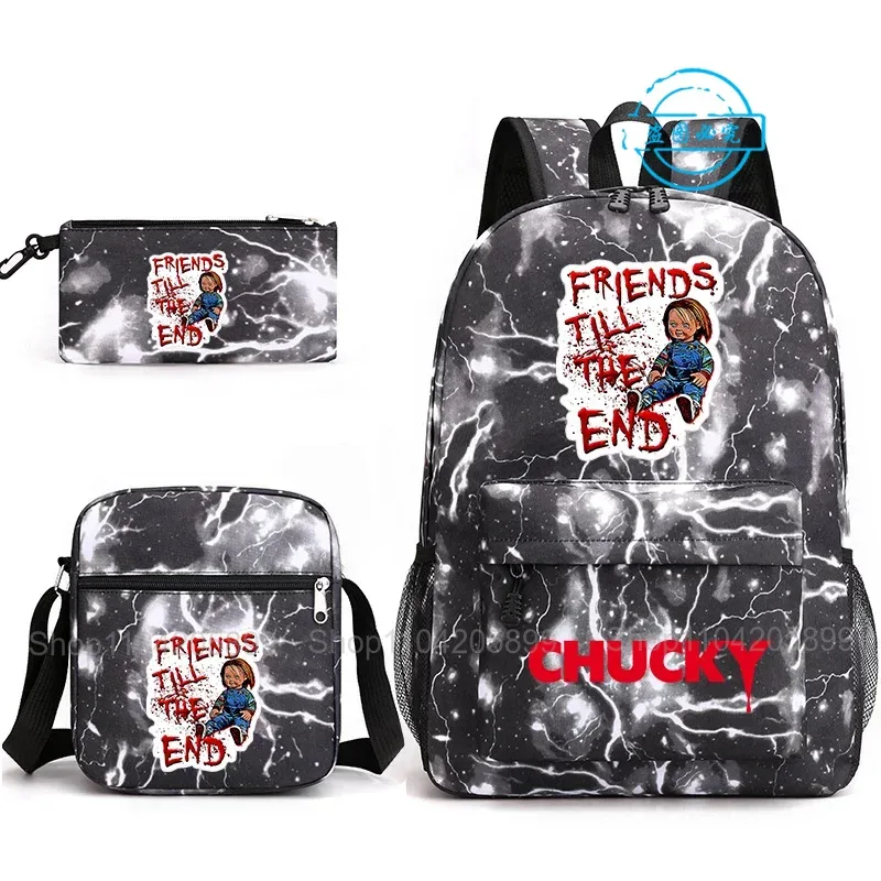 sacs à dos chucky pour enfants, 3 pièces, cartables pour étudiants et adolescents, sacs d'école pour garçons et filles, trousse à crayons, sacs à bandoulière, sac de voyage