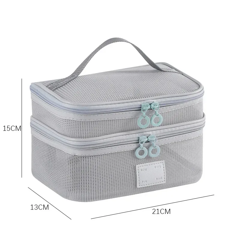 organisateur de toilette transparent de grande capacité, pochette de rangement cosmétique portable pour femmes, sac à maquillage respirant en maille