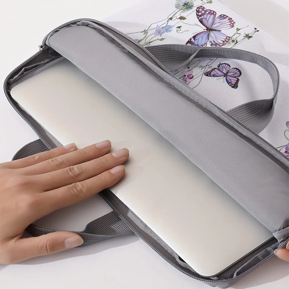 ensemble unique, deux styles, sacoche pour ordinateur portable et porte-documents motif papillon violet, convient aux ordinateurs portables de 14 pouces.
