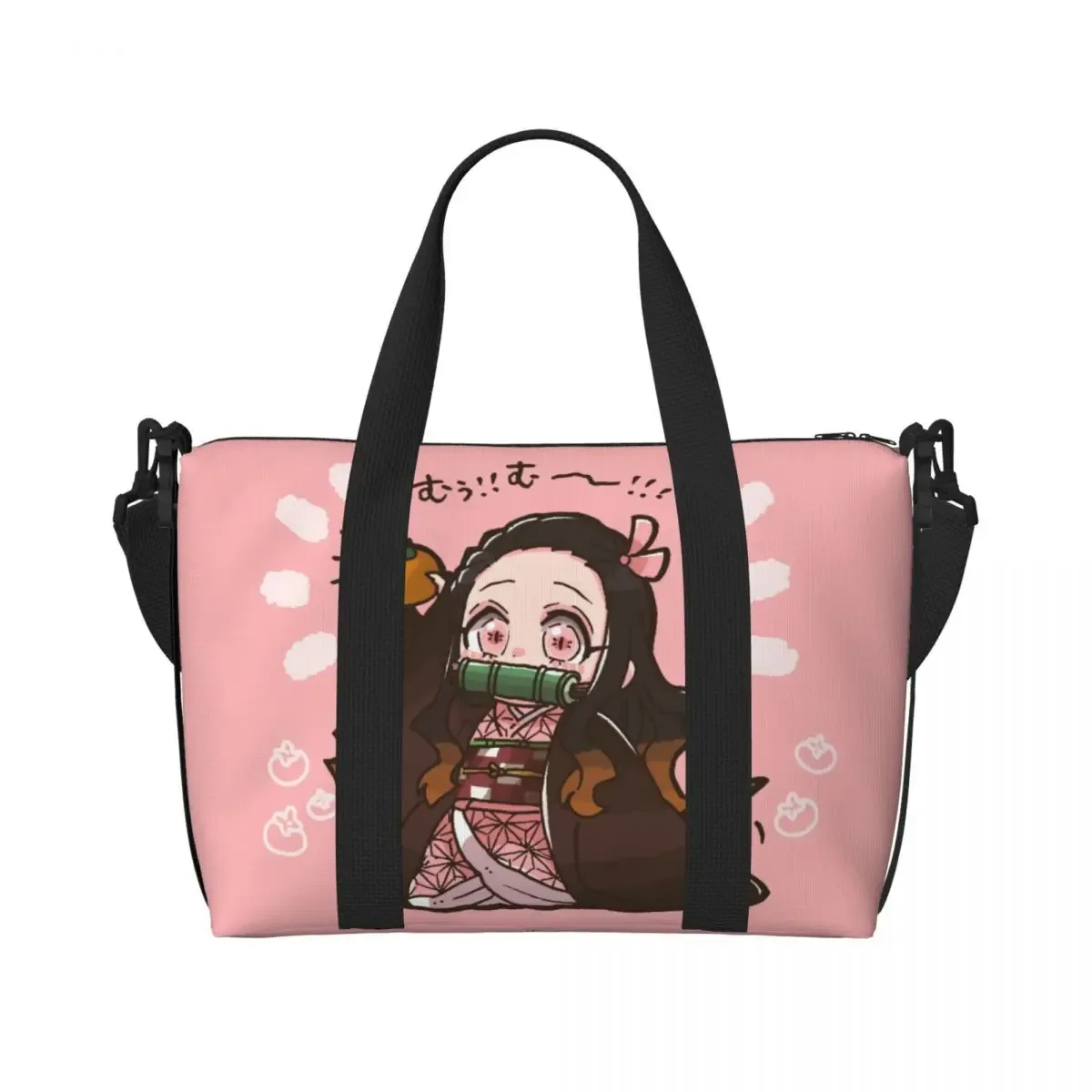 sac fourre-tout de plage personnalisé demons slayers anime manga pour femmes, tanjiro kamado nezuko, grand compartiment, sacs de voyage de plage de gym