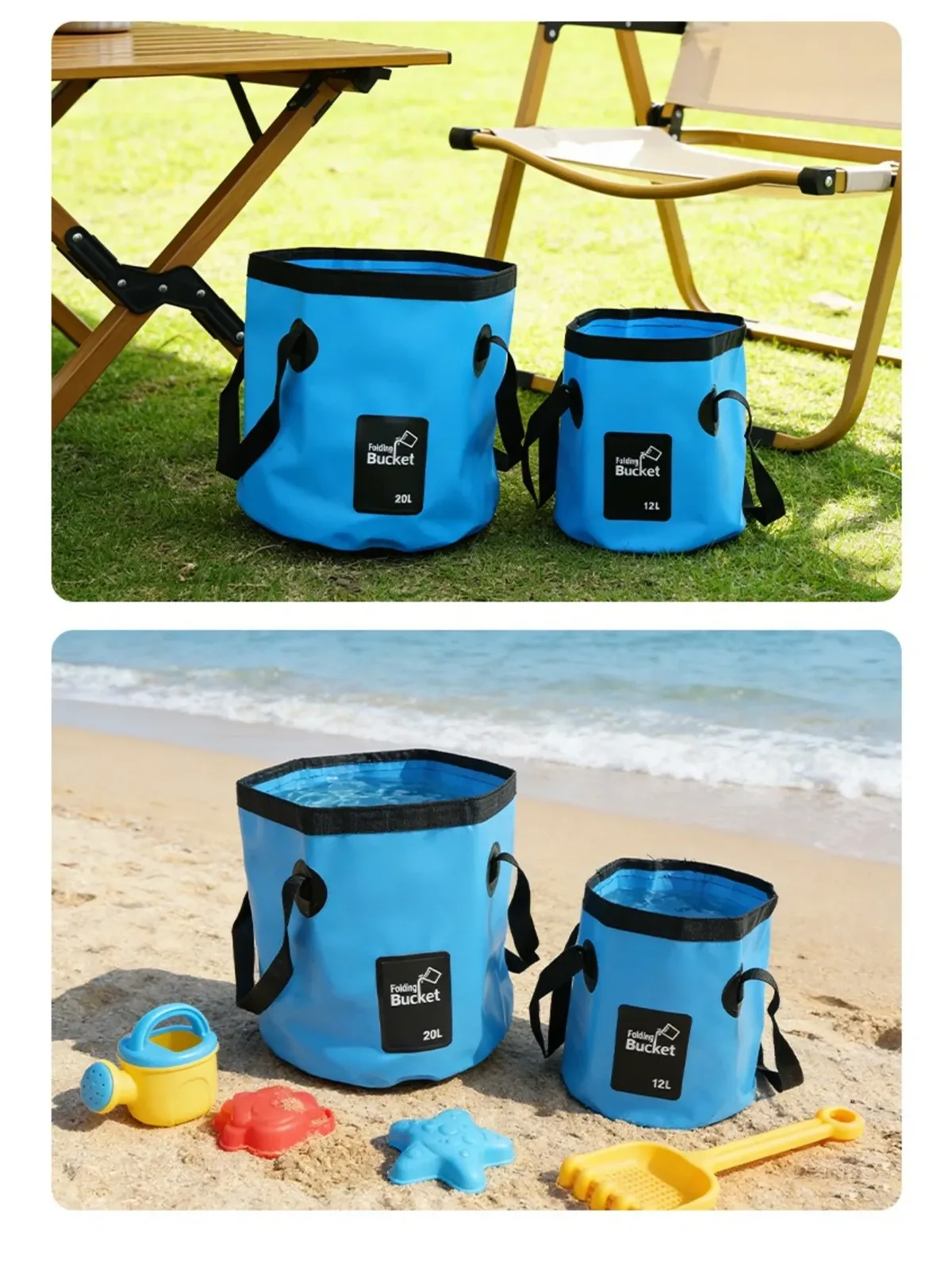 seau pliable portable, sac de rangement en toile, seau à eau pour camping et pêche en extérieur, seau de stockage d'eau pour lavage de voiture