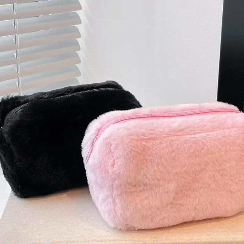 sacs de maquillage en peluche pour femmes, sac à cosmétiques de voyage souple, étui de rangement pour dames et filles
