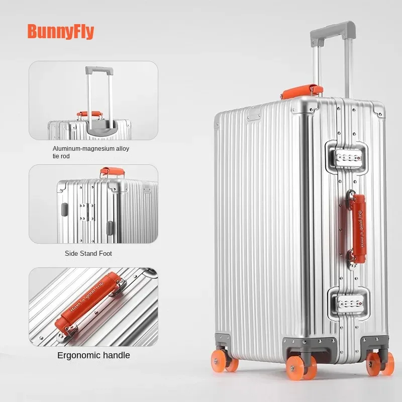 Bunnyfly 20/24/28 pouces valise de voyage tout en aluminium bagages roulants boîte d'embarquement boîtier de chariot avec roues bagage à main