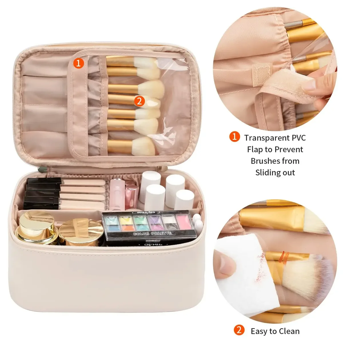 sac de voyage portable grande capacité pour maquillage, organiseur de cosmétiques avec compartiments, étui de transport en pu à poignée