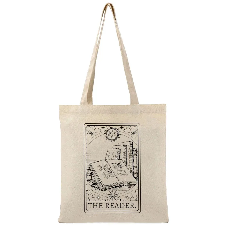 sac à bandoulière en toile à motif vintage the reader, sac de shopping léger à motif solaire, sac de rangement polyvalent