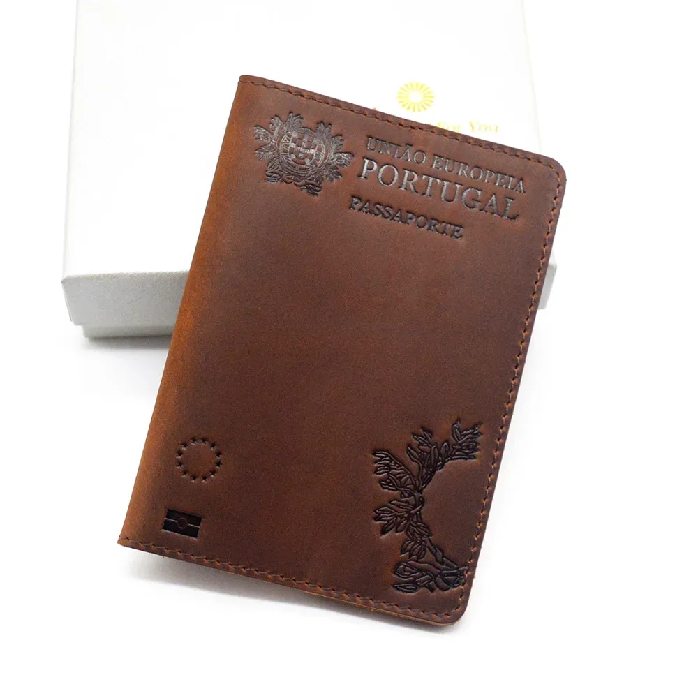 couverture de passeport unisexe en cuir véritable, porte-passeport portugais rétro vache, étui de protection, portefeuille de voyage