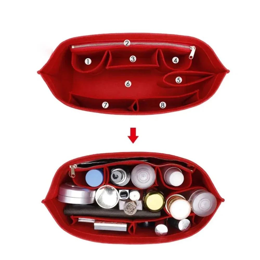 insert organisateur de sac à main en feutre, adapté au sac neverfull mm gm pm dans le sac, rangement de doublure modelante, multi-poches, fermeture éclair, accessoires de sac à main