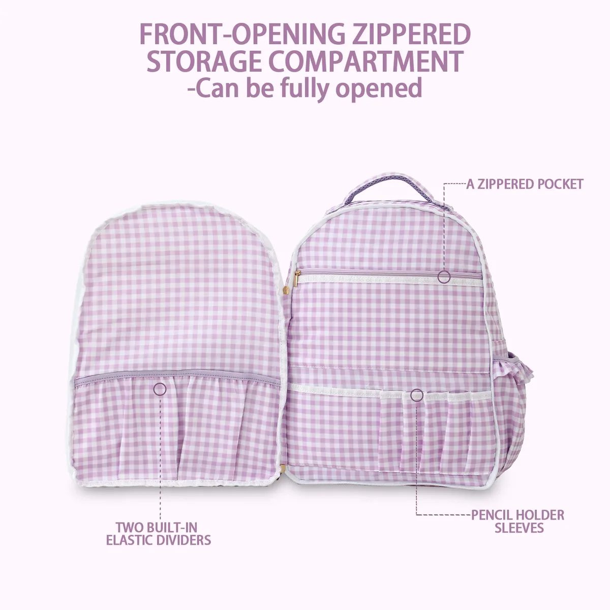 sac à dos à volants en gingham pour filles, avec porte-crayons, multi-poches, grande capacité, pour adolescents, pour la rentrée scolaire, sac de voyage