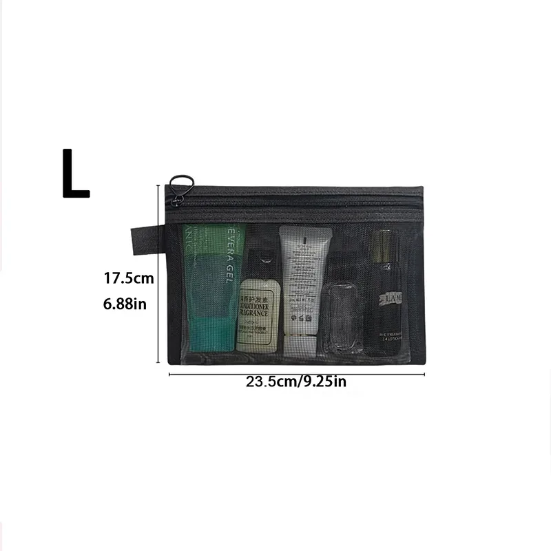 sacs à cosmétiques transparents en maille pour femmes, trousse de maquillage noire, étui de rangement de toilette de voyage portable, pochette de rangement de rouge à lèvres, cadeau, 1/3/5 pièces