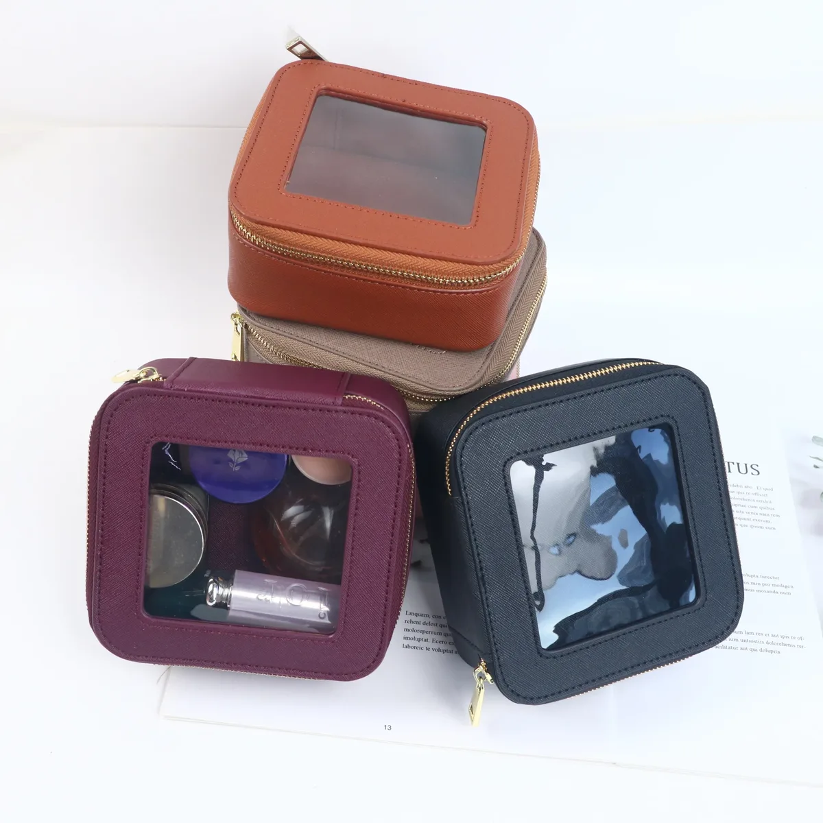 trousse de toilette de voyage en cuir saffiano pour femmes, nom personnalisé gratuit, organisateur de maquillage, sac à cosmétiques pour femmes
