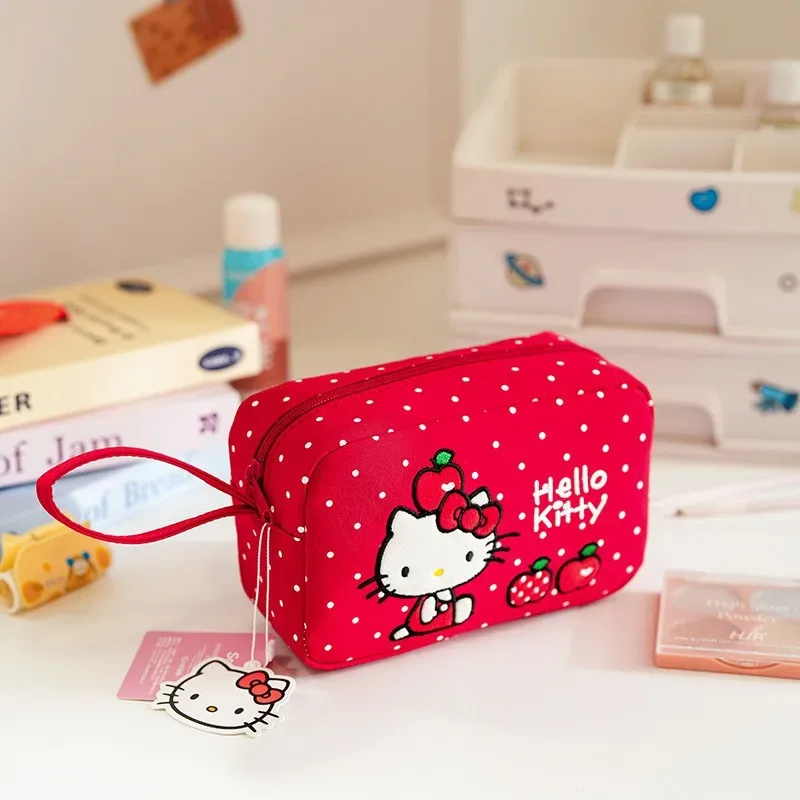 véritable trousse de maquillage hello kitty, grande capacité, sac de rangement à main mignon et adorable.