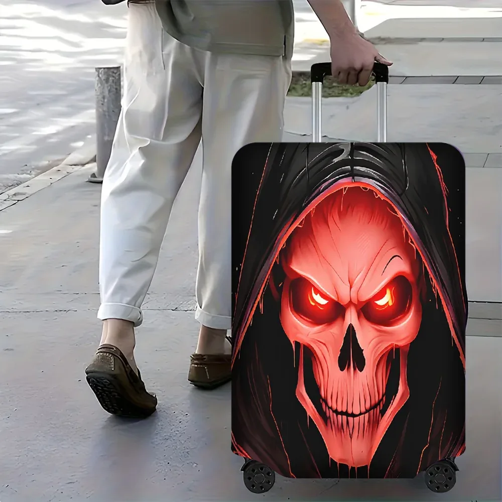 1 housse de bagage rouge avec imprimé crâne et sweat à capuche. convient aux valises de 18 à 32 pouces ; parfait pour les décorations d'halloween