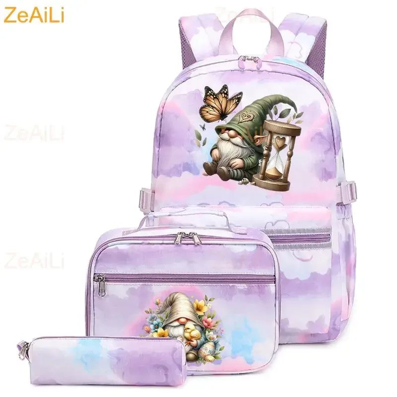 lot de 3 sacs à dos mignons pour étudiants et adolescents, motif patte de chien et chat, couleur violette, avec sac à déjeuner, sac de voyage coloré, sacs d'école pour garçons et filles, ensembles de mochilas