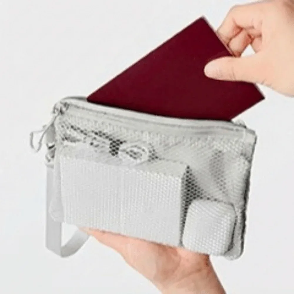 sac de rangement en maille légère avec fermeture éclair, trousse de toilette en polyester, couleur unie, sac à cosmétiques multifonctionnel, usage polyvalent