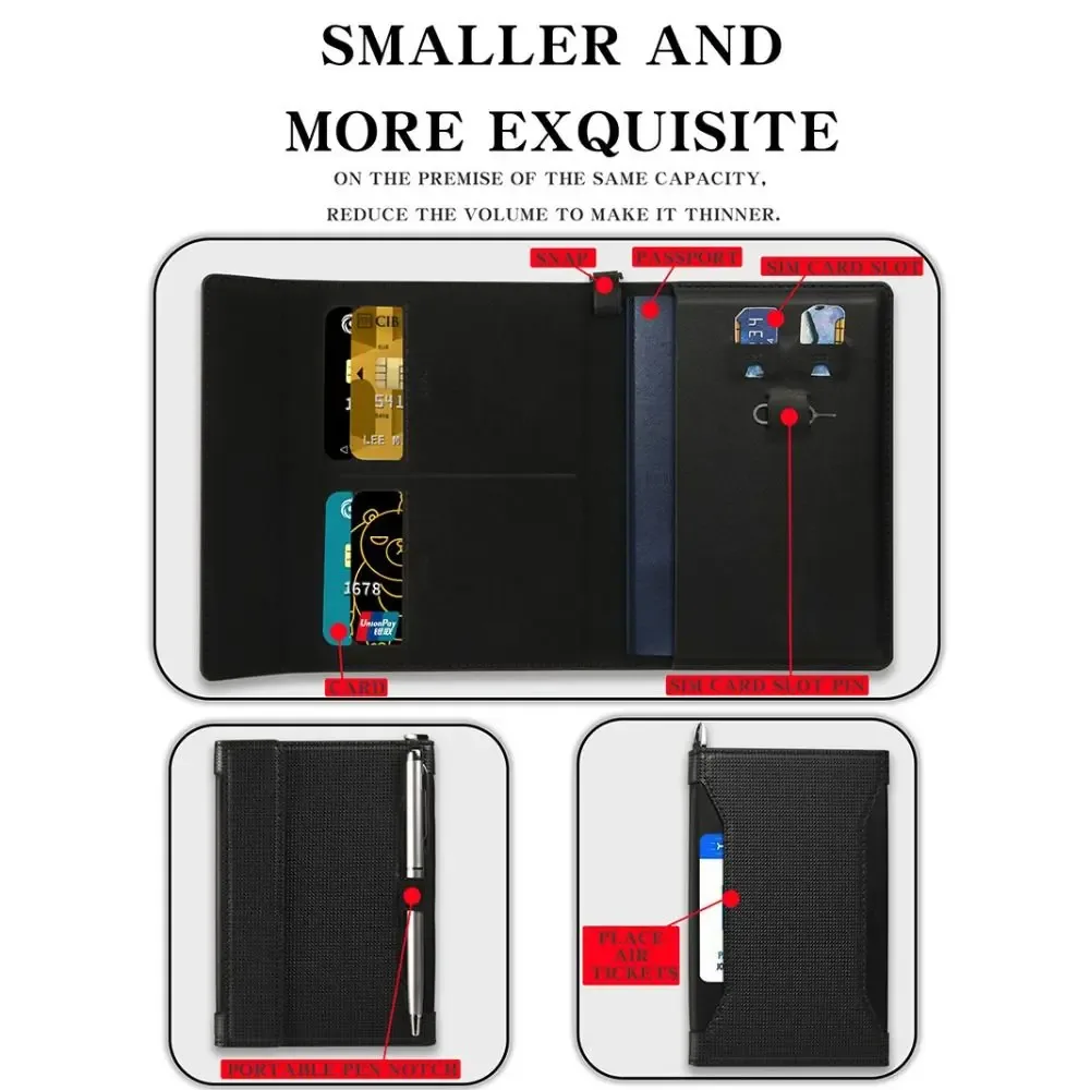 porte-passeport de haute qualité en cuir uni avec blocage rfid, étui de protection pour cartes de voyage, fente pour billets et clip, portefeuilles pour passeports.