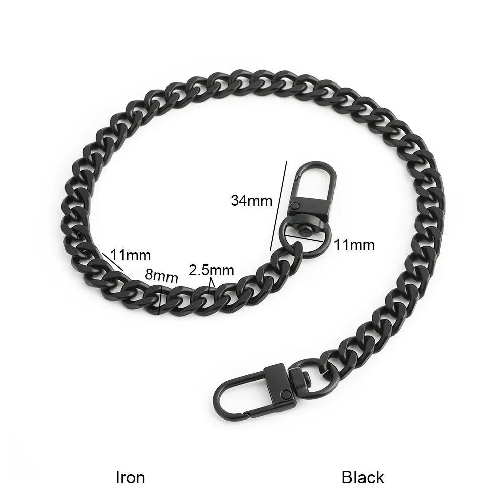 30/60/100/120cm noir mat placage fer plat 12mm léger chaîne sangle pour remplacement sac à main sac à bandoulière sac à main sangles