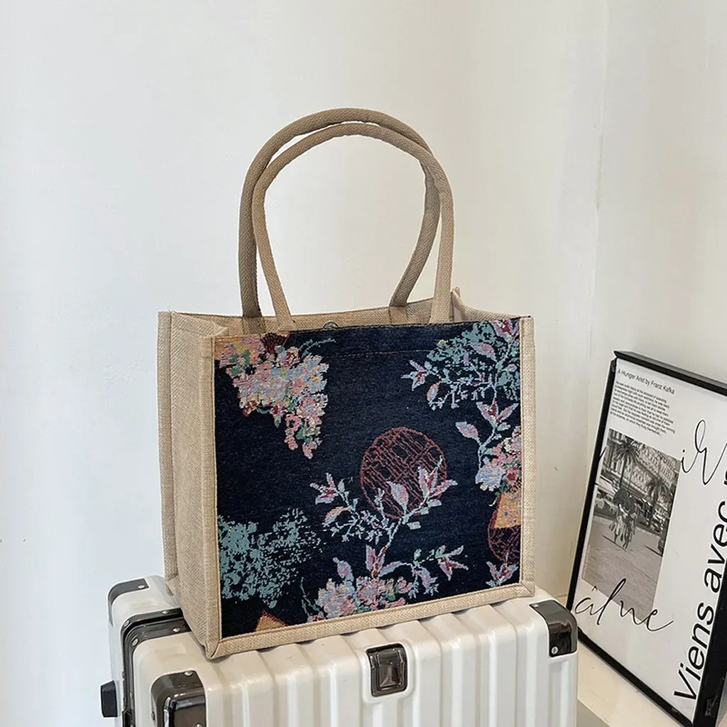 sac fourre-tout en lin élégant pour les trajets quotidiens, sac à main de grande capacité, sac fourre-tout chinois léger pour les rendez-vous, l'école et les trajets quotidiens