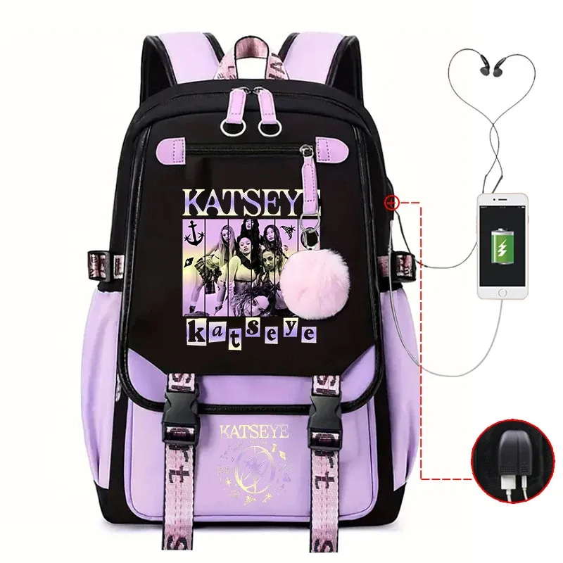 sac à dos harajuku imprimé kpop katseye tendance, sac d'école pour fille, sacoche pour ordinateur portable, sa
