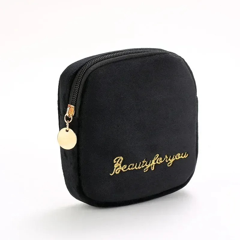 sac à cosmétiques en velours à fermeture éclair pour femme, grande trousse de maquillage de voyage, solide, pour documents, rouge à lèvres, rangement féminin