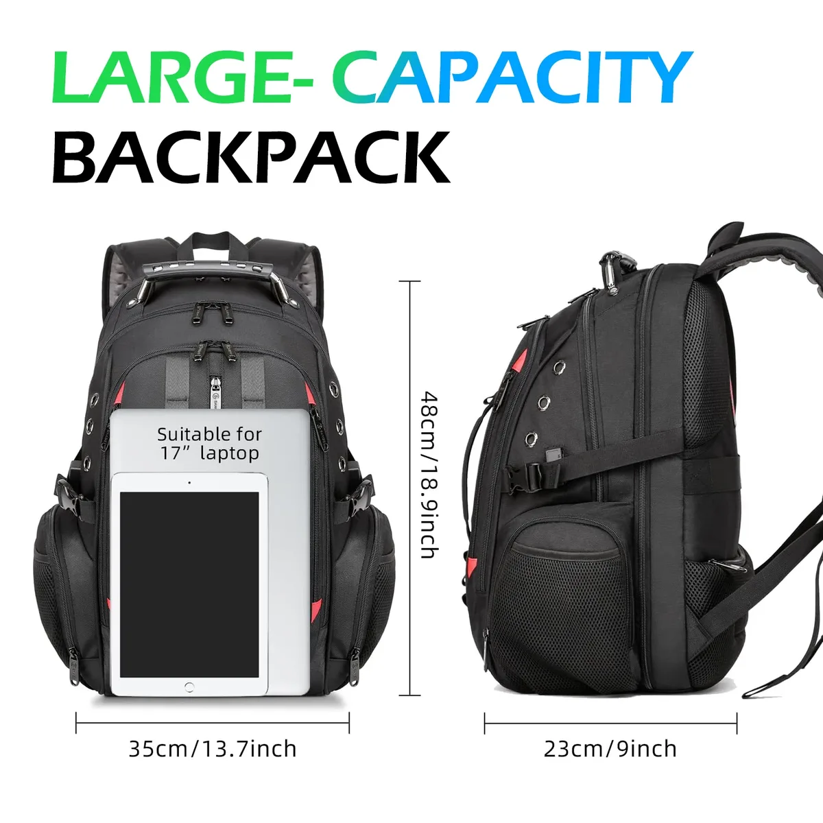 bange grand sac à dos multifonction pour ordinateur portable 40l 17 pouces sac à dos de voyage durable sac d'école pour adolescents avec port de recharge usb