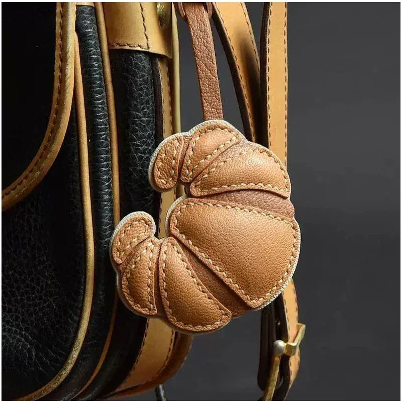 breloque de sac croissant en cuir pu, sac à dos animal kawaii, porte-clés doux, accessoire fait à la main, mignon couple ami, bijoux cadeau