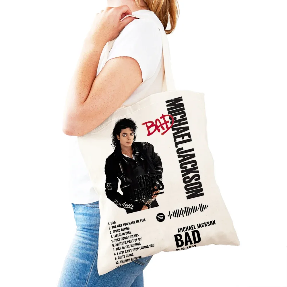 michael jackson – sac de shopping pour femmes, double impression, sacs de shopping super star lady, sac à main design, sac fourre-tout écologique, portable et pratique