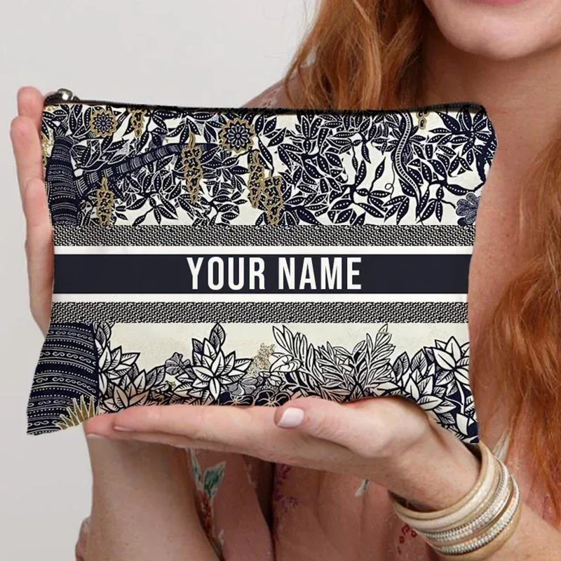 organisateur de cosmétiques de voyage avec nom personnalisé, pochette de rangement pour fournitures de bureau pour femmes, sac de maquillage en toile cadeau personnalisé, trousse à crayons