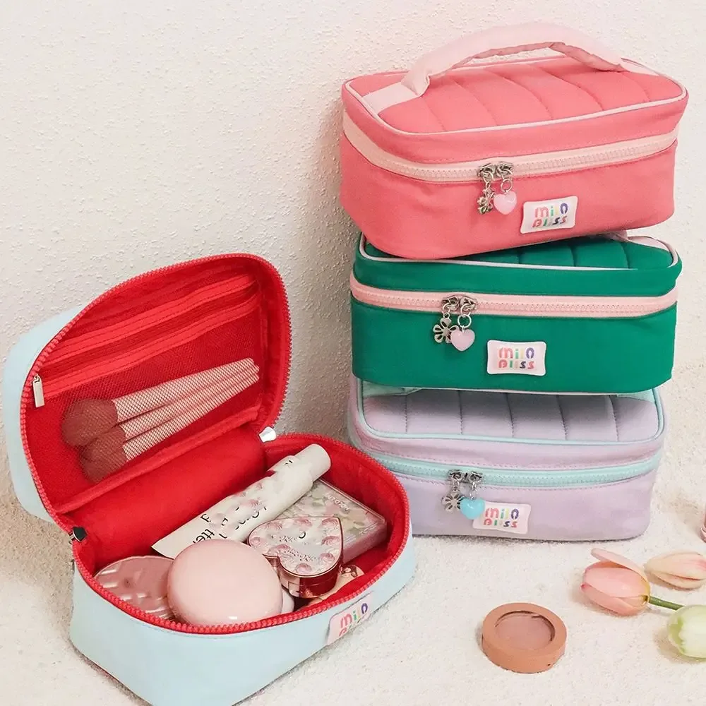 petite trousse de toilette fraîche et colorée, portable, grande capacité, sac de voyage pour cosmétiques, série pour filles, sac de rangement, couleur contrastée