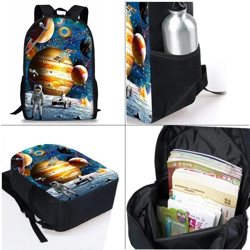 sacs à dos de la série space planet en trois pièces pour garçons et filles, meilleurs cadeaux, sac à dos scolaire 2d plat de dessin animé pour enfants
