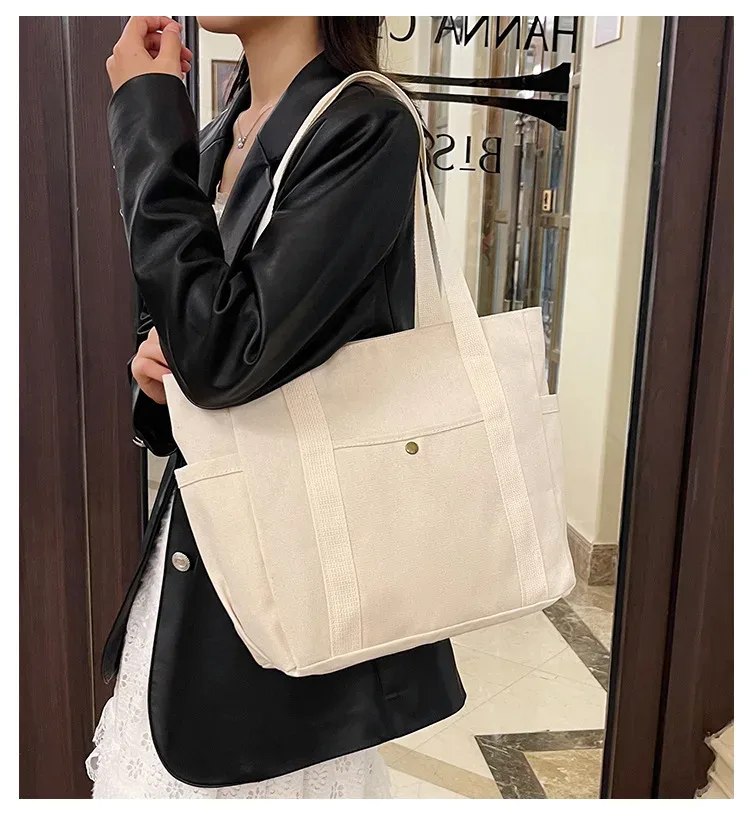 sac fourre-tout en toile de grande capacité avec logo personnalisé, pliable et réutilisable, pour shopping, déplacements, polyvalent, sac à bandoulière pour étudiant littéraire