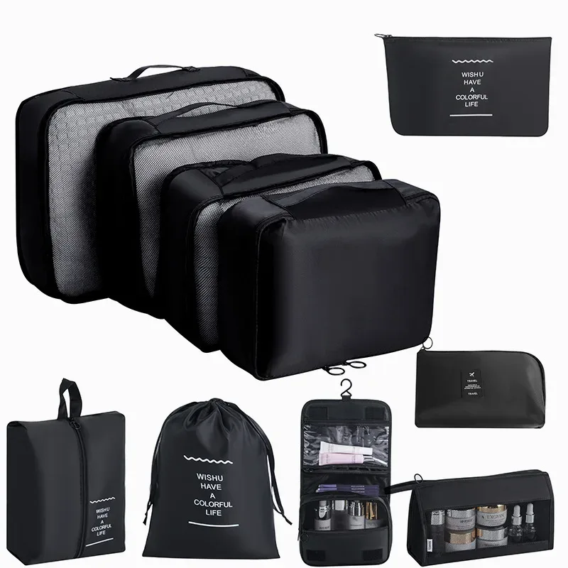 ensemble de rangement de voyage : sacs de rangement pour vêtements, chaussures, articles de toilette et maquillage, grande capacité, valise portable, sac de classification