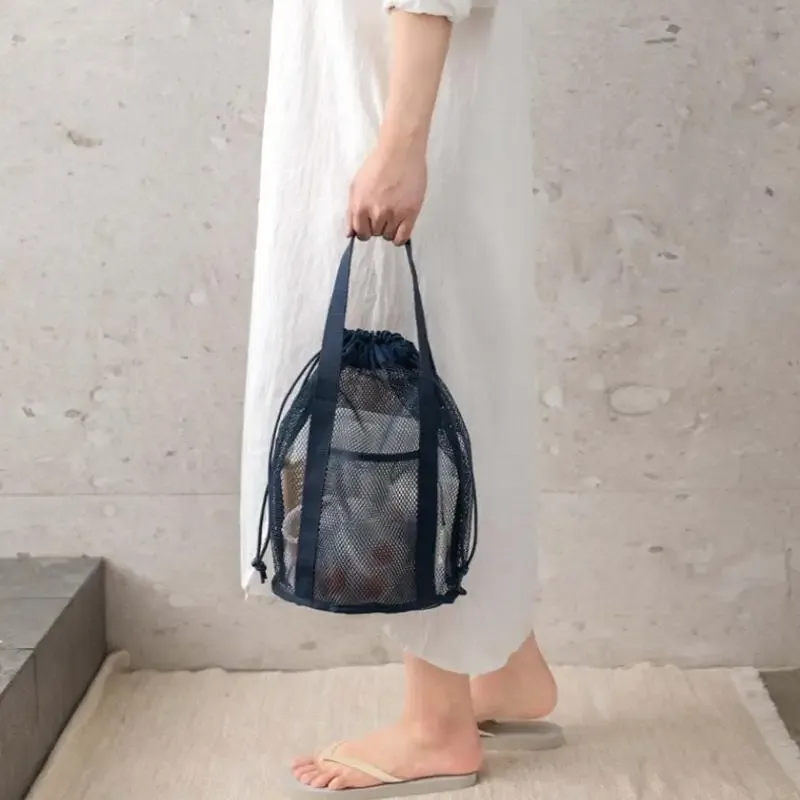 sac de voyage en nylon maillé grande capacité, organisateur de cosmétiques, sacs à cordon en maille décontractés pliables, pochette à cordon, sac de lavage pour la natation