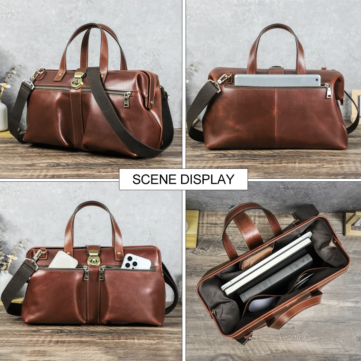 contact's – sacs d'affaires en cuir véritable pour hommes, porte-documents à cadre métallique, sacs à bandoulière, sacoche en cuir, sac fourre-tout pour ordinateur portable 14 pouces