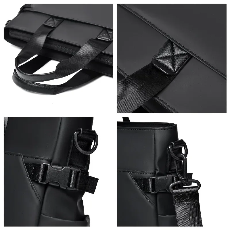 porte-documents noir étanche pour hommes, sac à main de grande capacité, polyvalent pour les déplacements professionnels, sac pour ordinateur portable, sac à bandoulière minimaliste quotidien