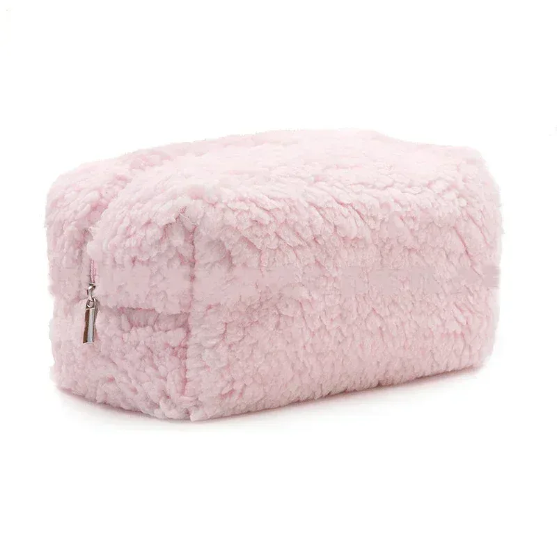 petit sac à cosmétiques en laine d'agneau, pochette de rangement de maquillage en peluche mignonne, trousse à crayons kawaii, porte-monnaie de voyage, rangement domestique