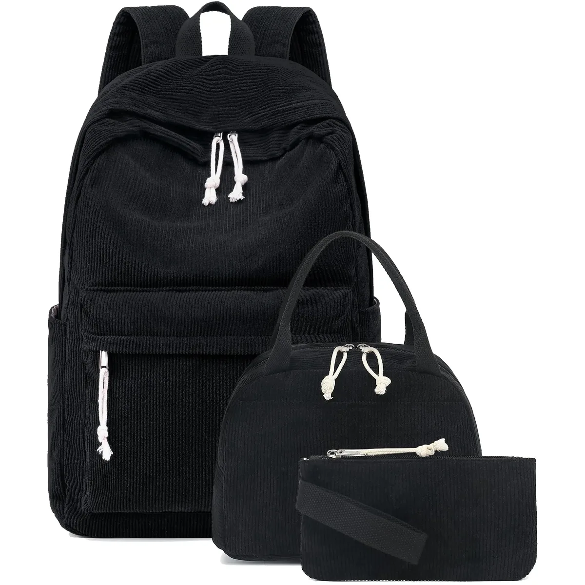 ensemble de 3 sacs à dos en velours côtelé motif fraise – polyvalent, décontracté, pour voyage et école – grande capacité et léger pour l'usage quotidien des étudiants